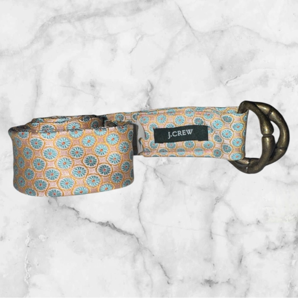 J.Crew Silk Floral Patterned Belt with Brass Buckle
